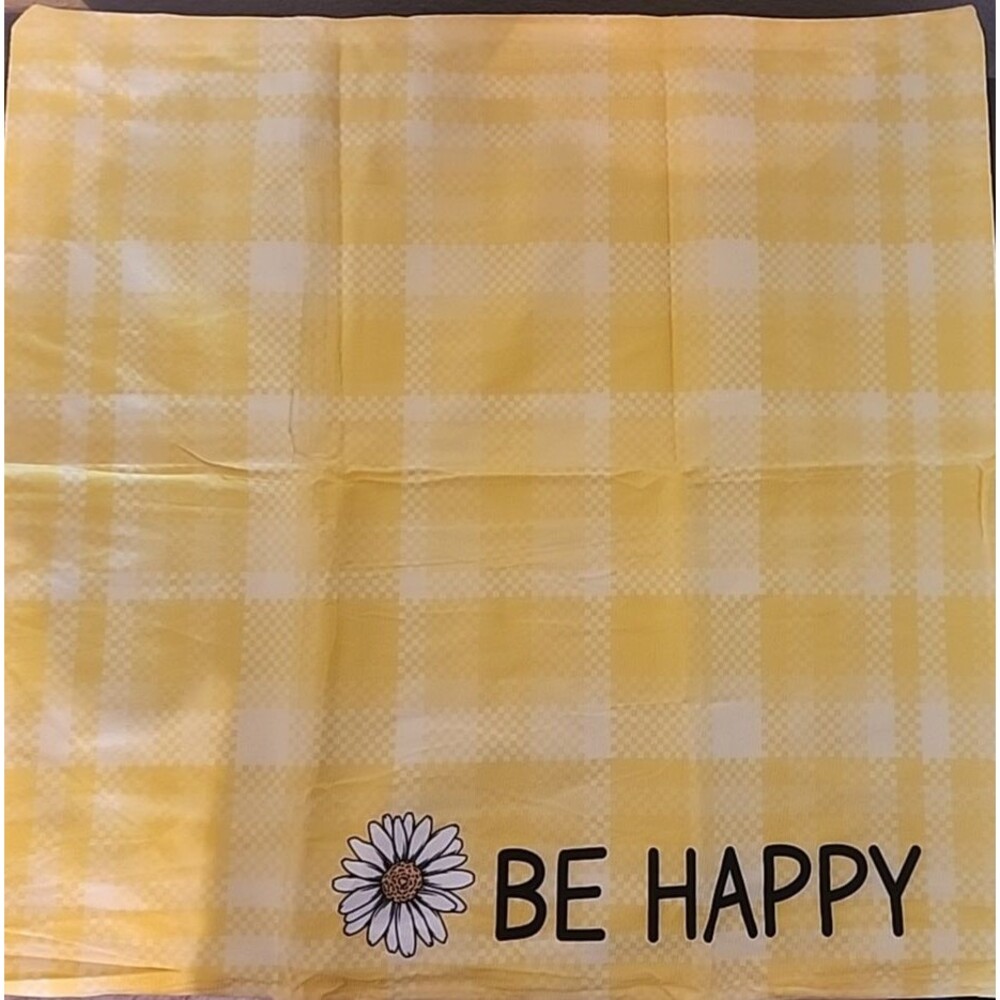 18" x 18" Decorative Pillow Case "Be Happy" Yellow NEW